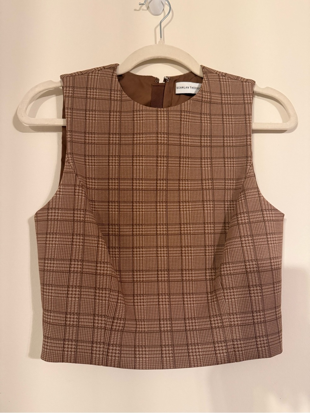 Scanlan Theodore Structured Brown Plaid Zip Up Top size 4
